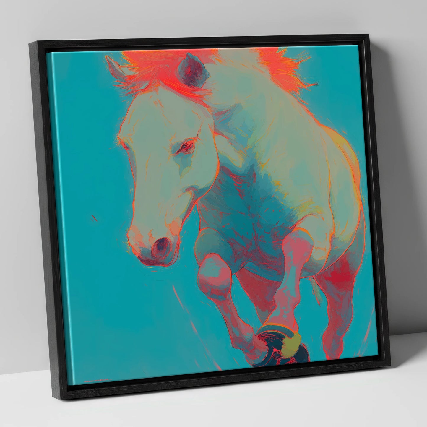 Vibrant Equine Spirit horse portrait canvas wall art in black frame