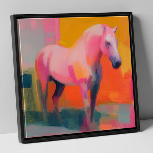 Fuchsia and Fire horse breed canvas wall art in black frame