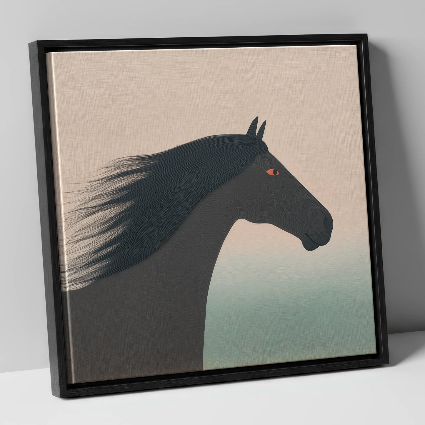 The Onyx Silhouette horse breed canvas wall art in black frame