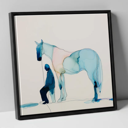 Fluid Companionship horse & rider canvas wall art in black frame