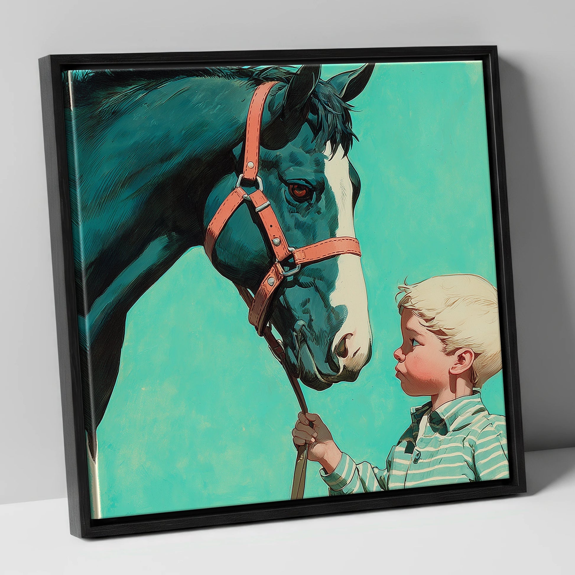 A Quiet Connection horse & rider canvas wall art in black frame