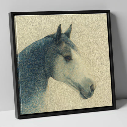 Serene Slate Profile horse portrait canvas wall art in black frame