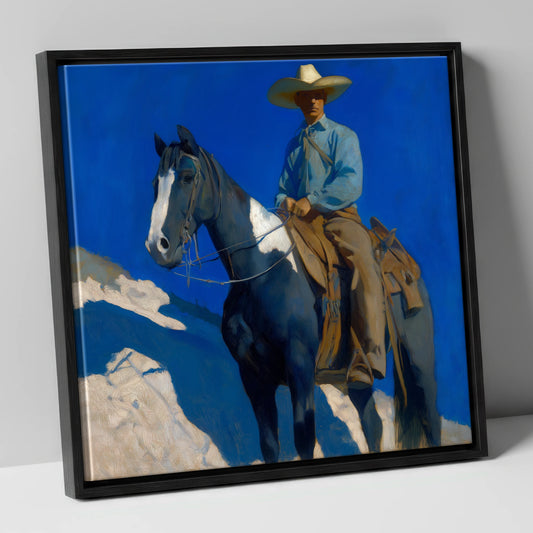 Under the Cobalt Sky western horse canvas wall art in black frame