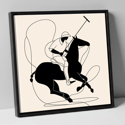 Fluid Polo Strike polo horse canvas wall art in black frame