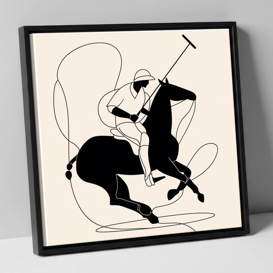 Minimalist Polo Player Silhouette polo horse canvas wall art in black frame
