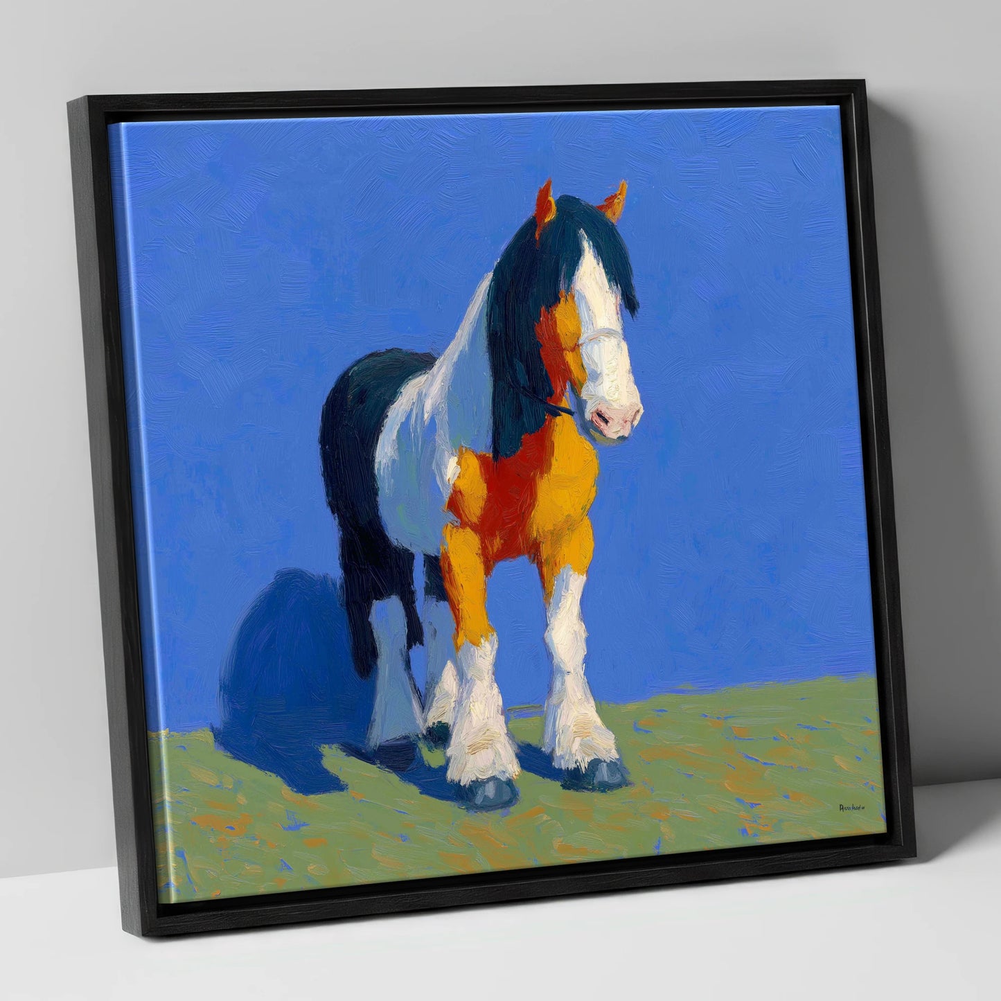 Sunlit Coloured Cob horse breed canvas wall art in black frame