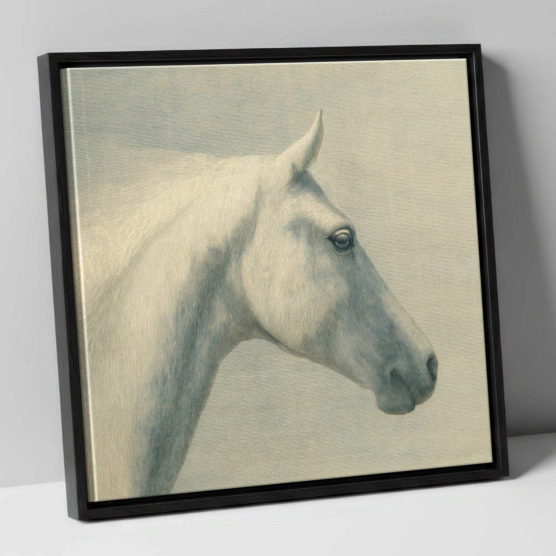 Classic Grey Profile horse breed canvas wall art in black frame