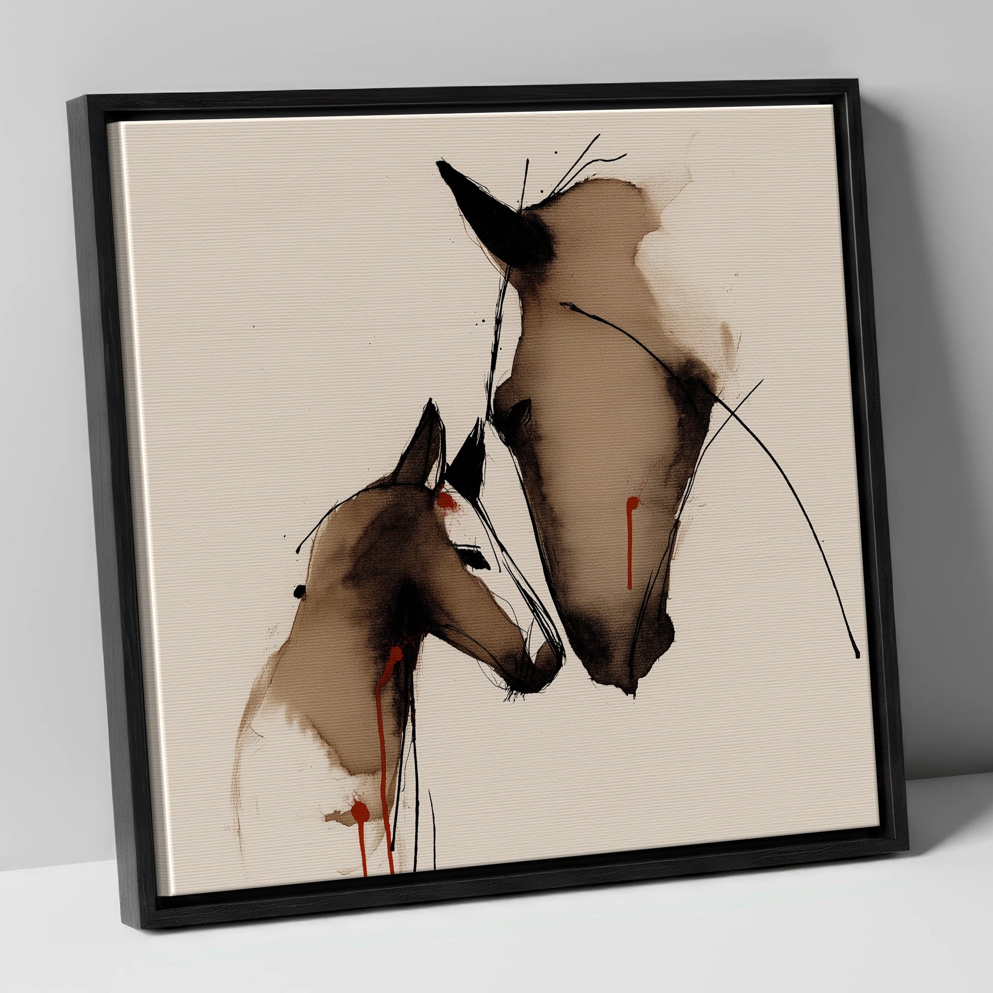 Unbreakable Bond mare & foal canvas wall art in black frame