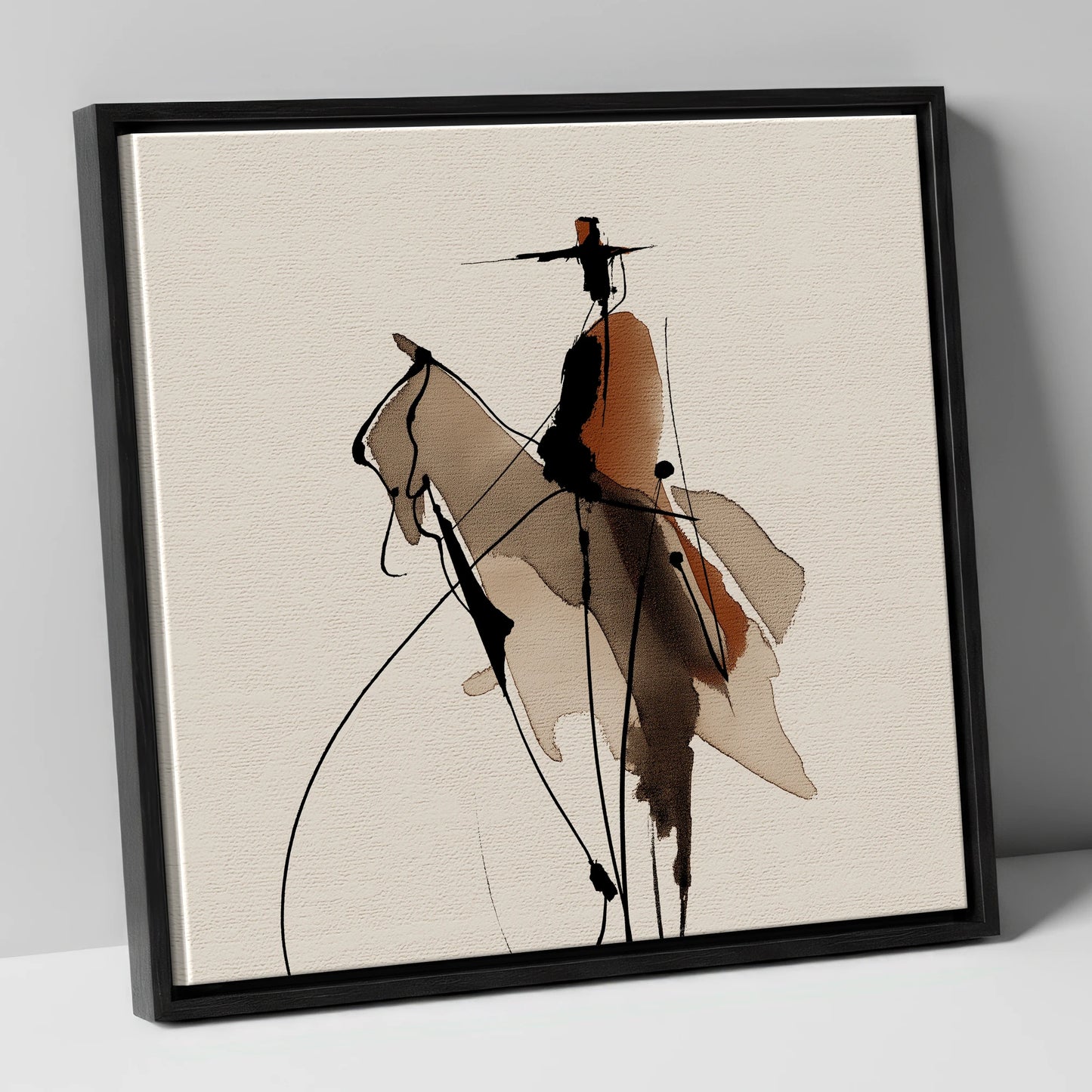 Vaquero Silhouette western horse canvas wall art in black frame
