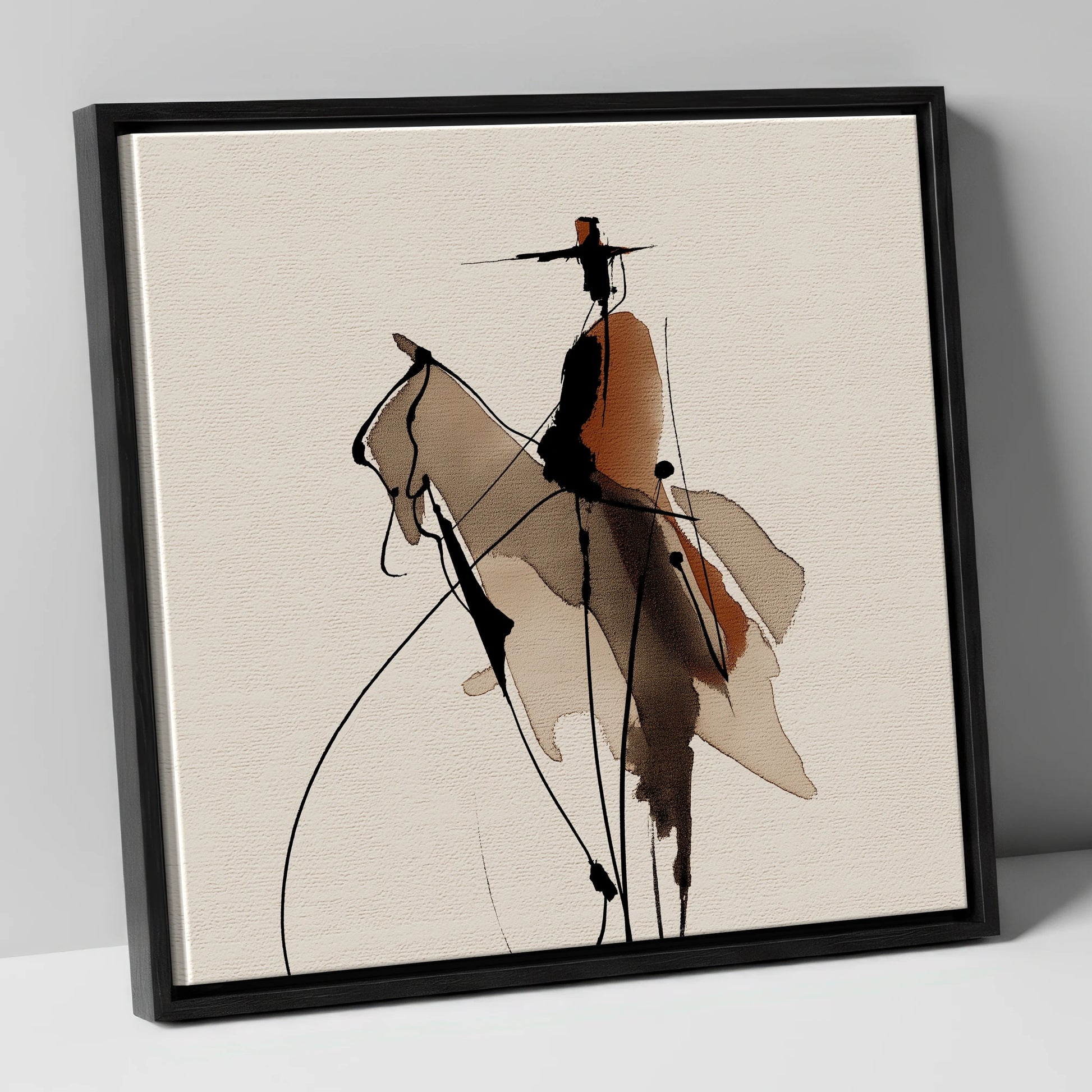 Vaquero Silhouette western horse canvas wall art in black frame