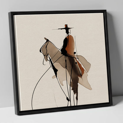 Vaquero Silhouette western horse canvas wall art in black frame