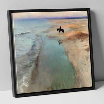 Solitude on the Sands horse landscape canvas wall art in black frame