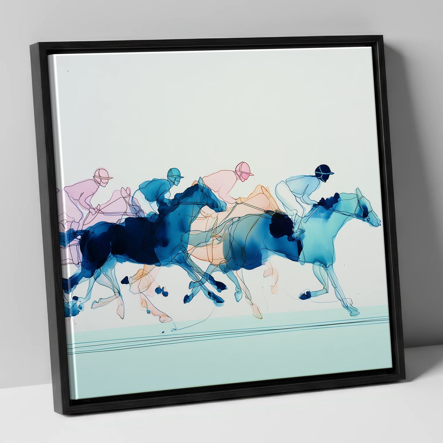 Fluid Racing Strides racing horse canvas wall art in black frame