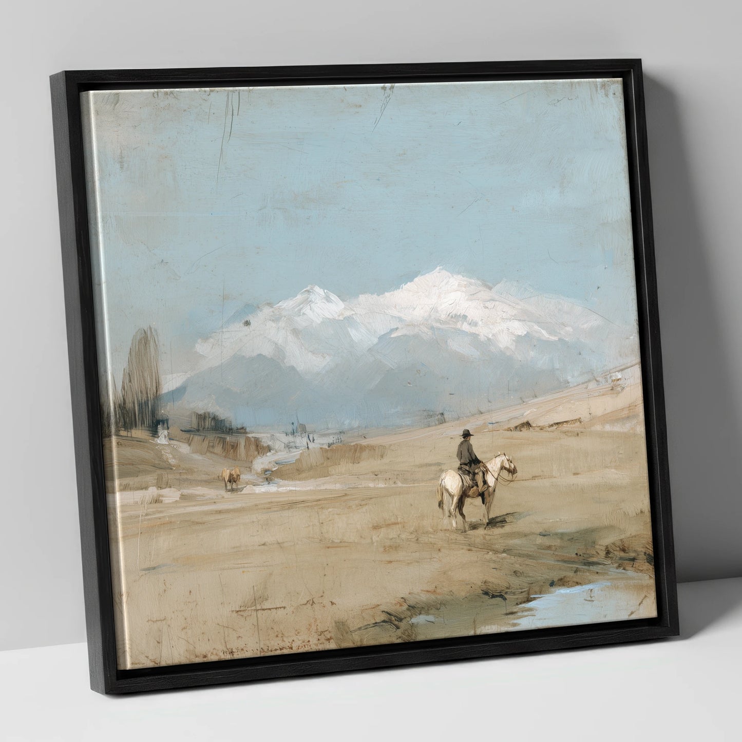The Distant Range western horse canvas wall art in black frame