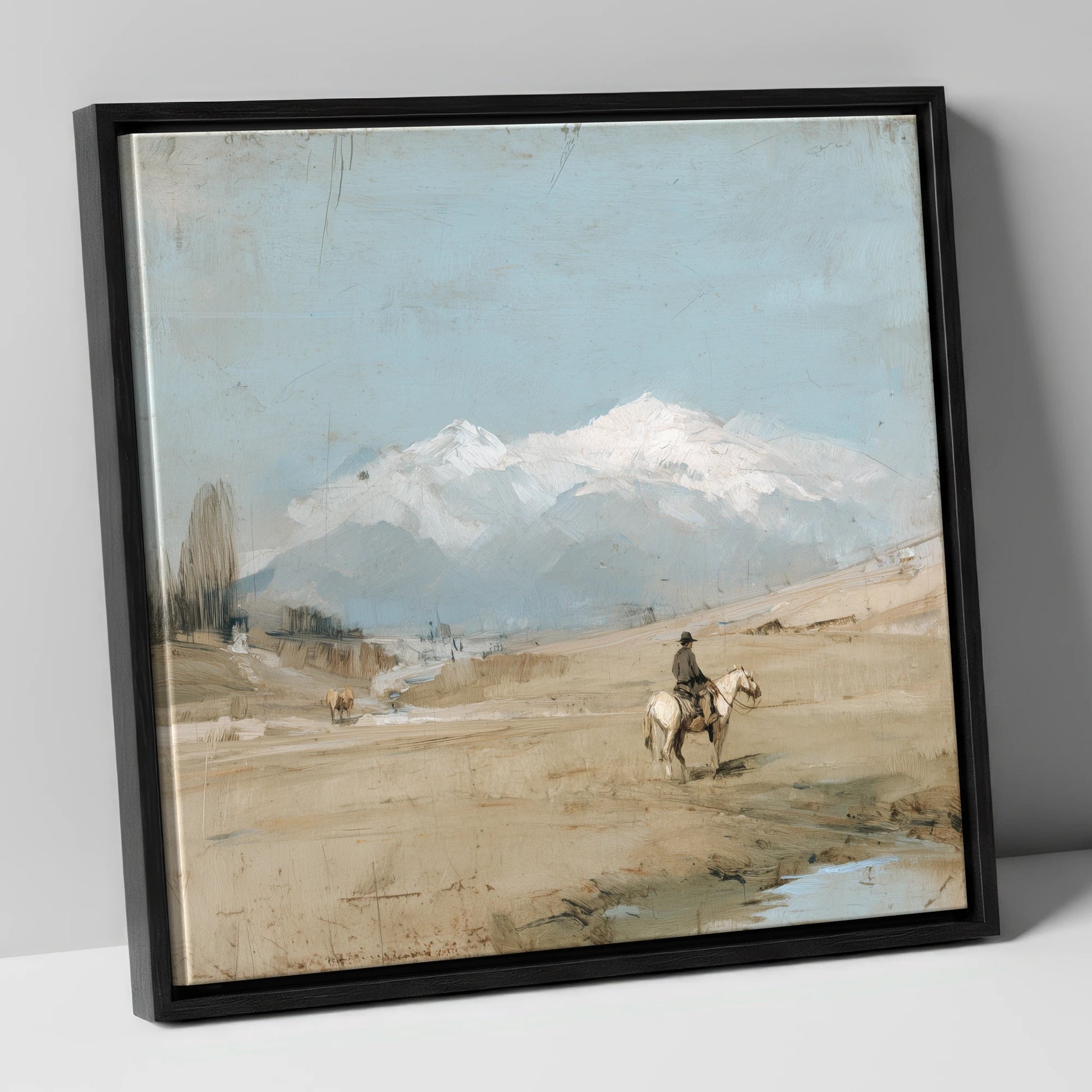 The Distant Range western horse canvas wall art in black frame