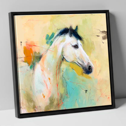 Gestural Grey Portrait horse portrait canvas wall art in black frame