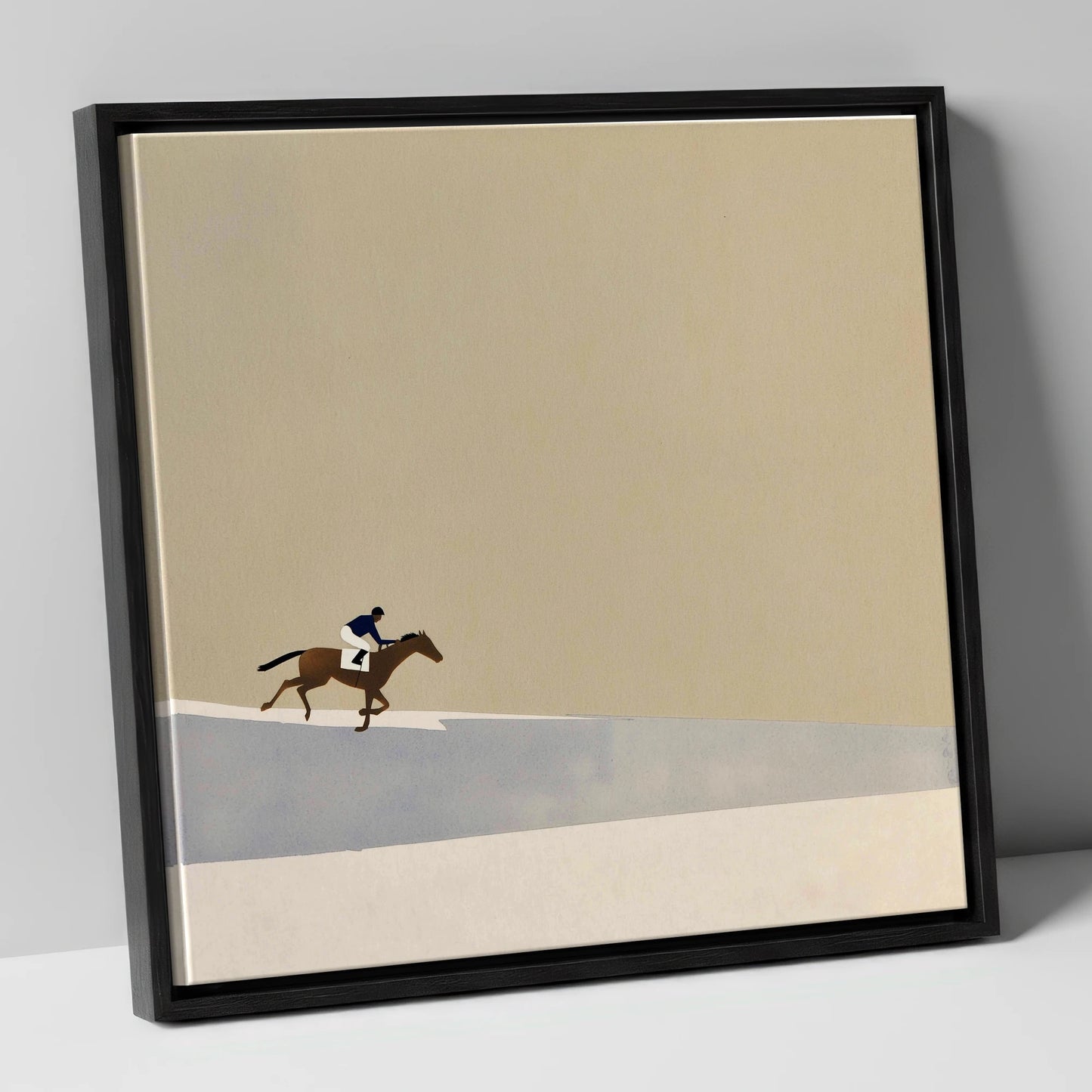 Morning On The Gallops racing horse canvas wall art in black frame