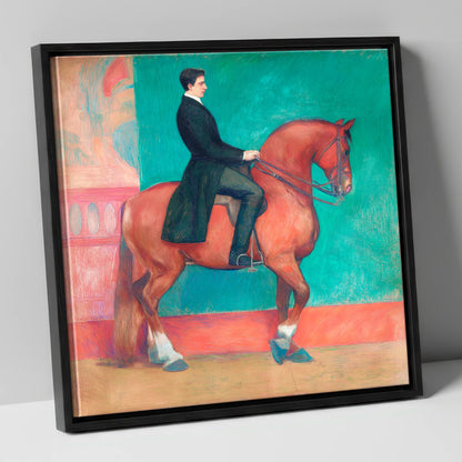 Collected Chestnut in Emerald dressage horse canvas wall art in black frame