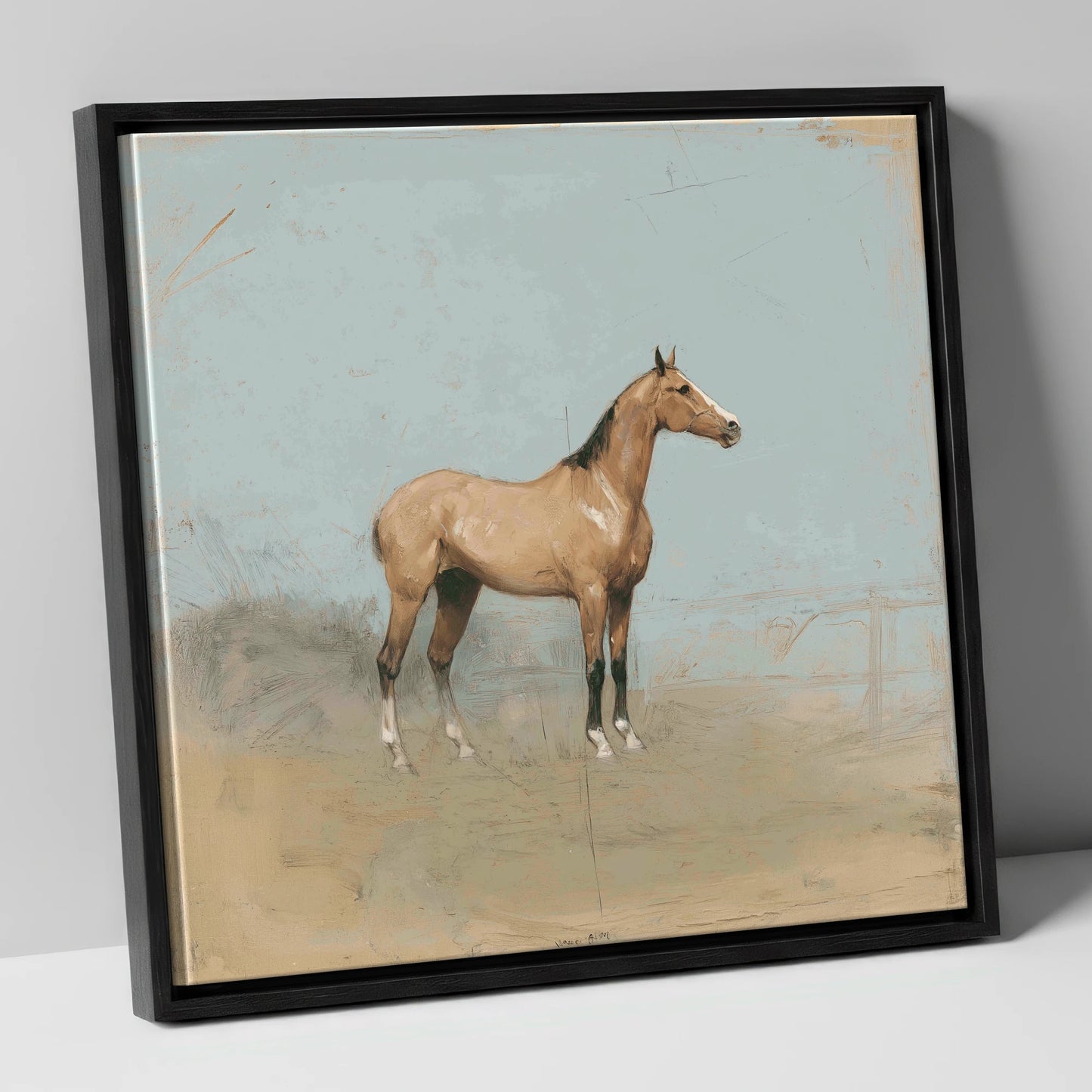 The Paddock Study racing horse canvas wall art in black frame