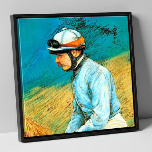 The Cerulean Silks racing horse canvas wall art in black frame