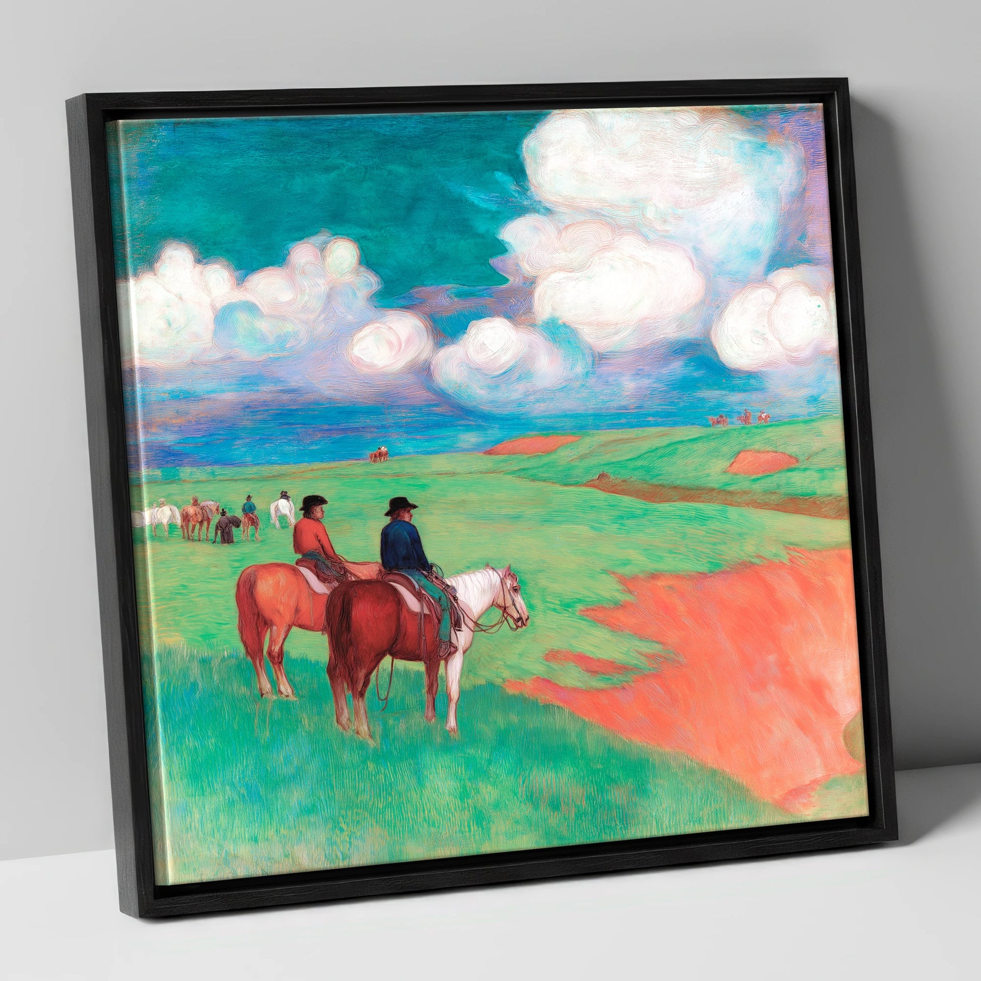 Vivid Frontier Horizons horse landscape canvas wall art in black frame