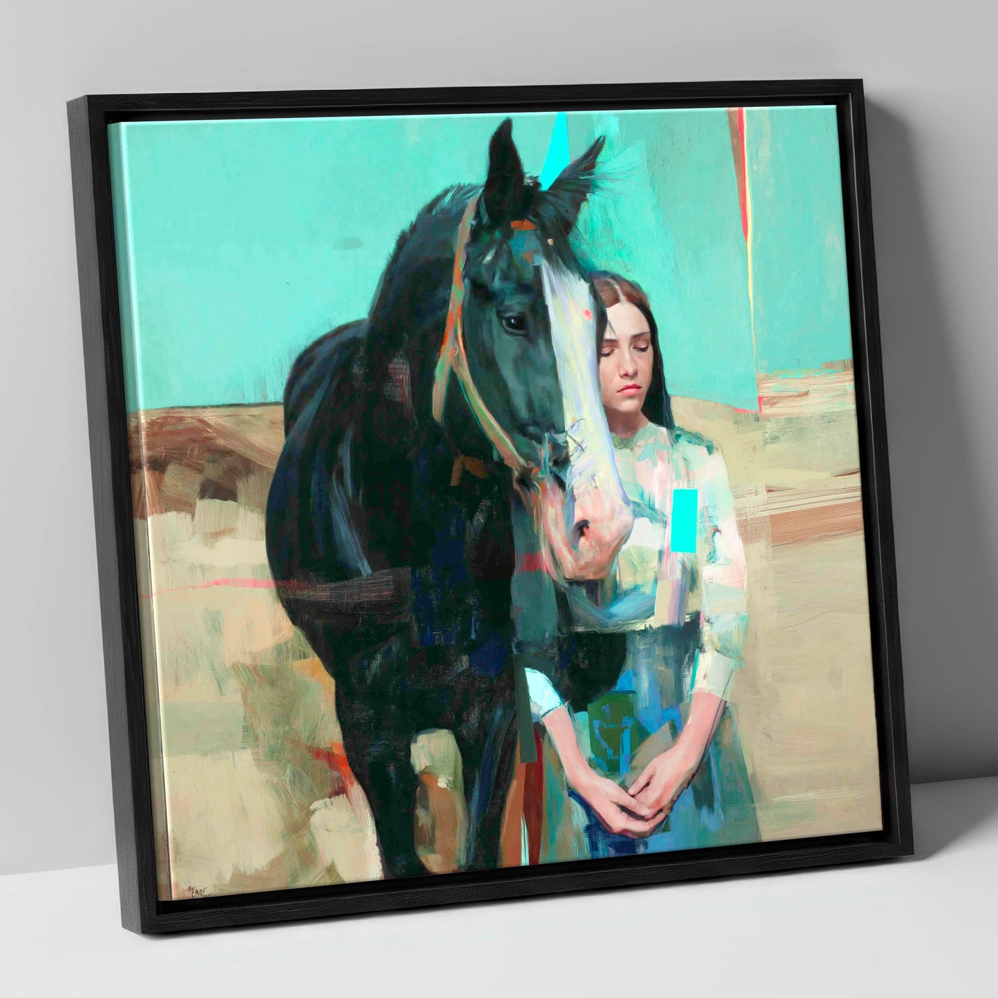 The Quiet Bond horse & rider canvas wall art in black frame