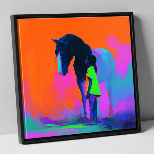 Electric Bond horse & rider canvas wall art in black frame