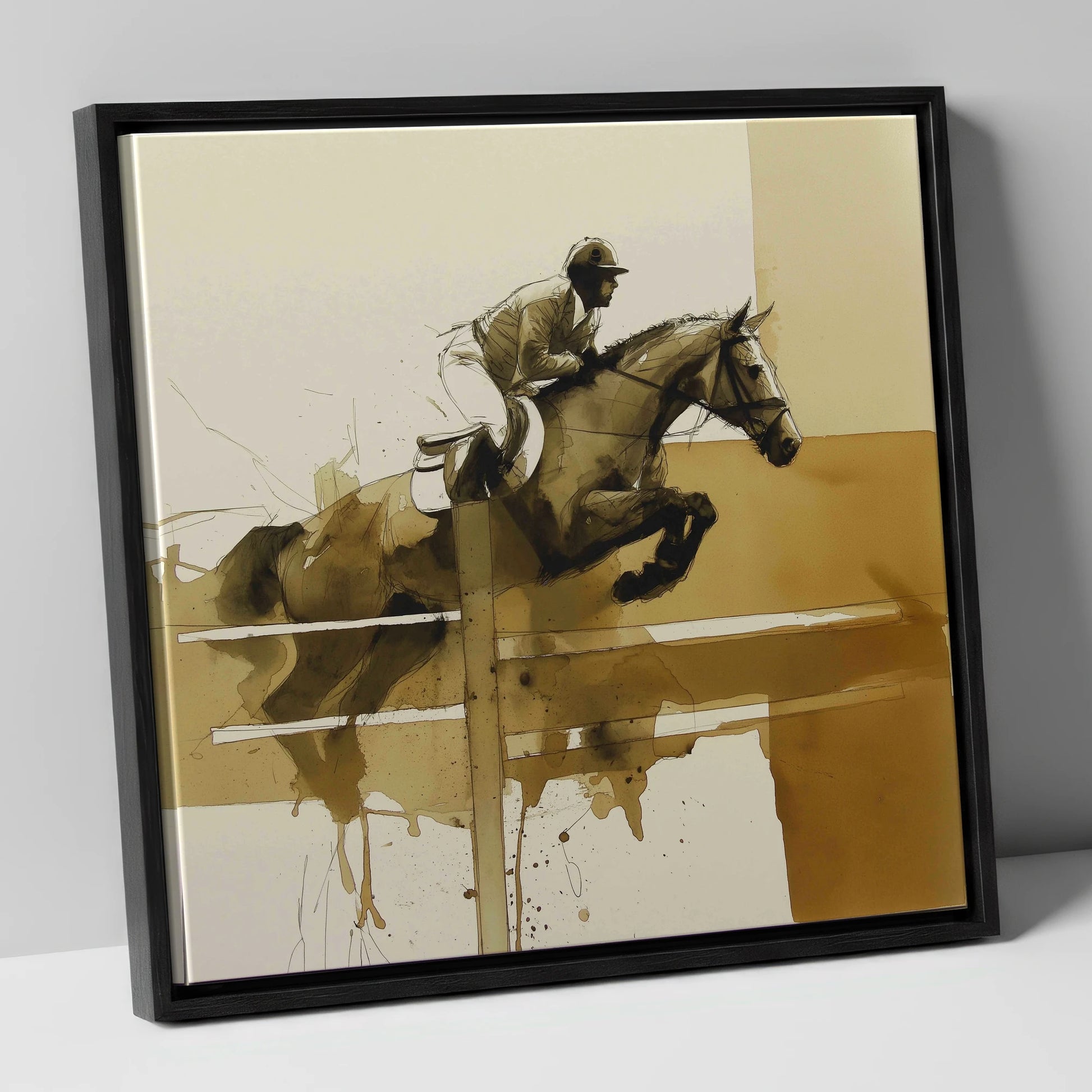 The Perfect Bascule show jumping horse canvas wall art in black frame