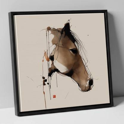 Dynamic Sepia Equine Profile horse portrait canvas wall art in black frame