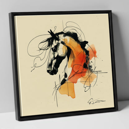 Spirit in Ink and Amber horse breed canvas wall art in black frame