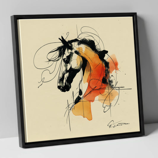 Spirit in Ink and Amber horse breed canvas wall art in black frame