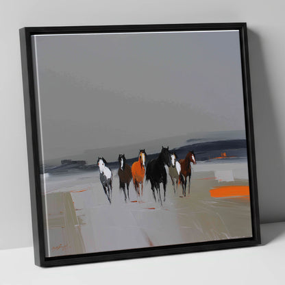 Vibrant Approach wild horses canvas wall art in black frame