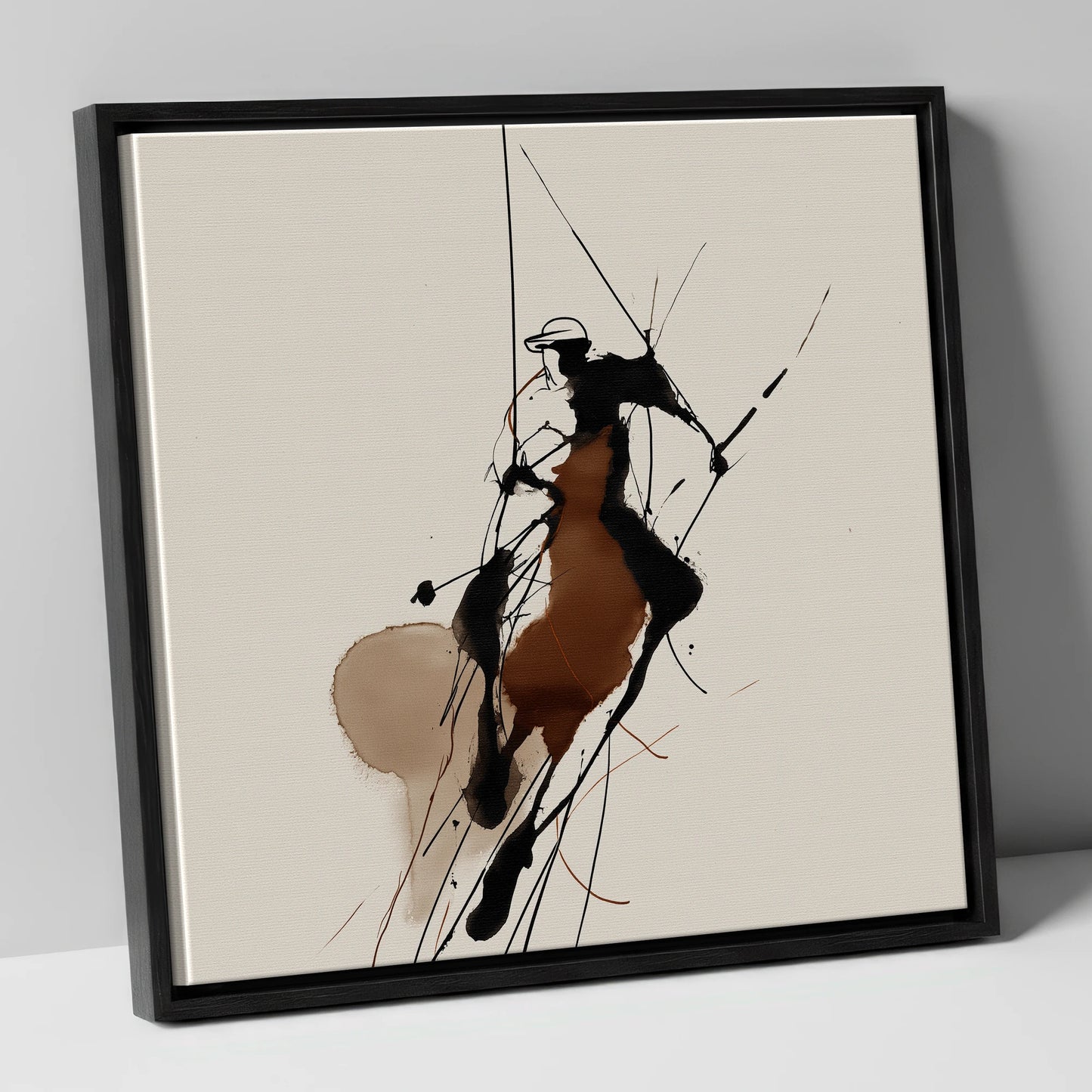 Dynamic Polo Strike polo horse canvas wall art in black frame