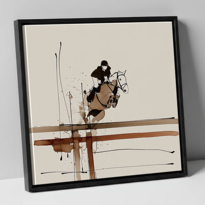 Fluidity of Flight show jumping horse canvas wall art in black frame