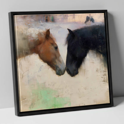 Gentle Connection horse portrait canvas wall art in black frame