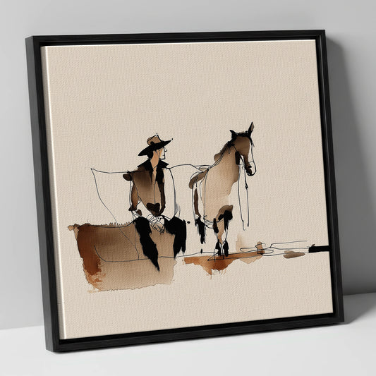 Rest on the Trail western horse canvas wall art in black frame