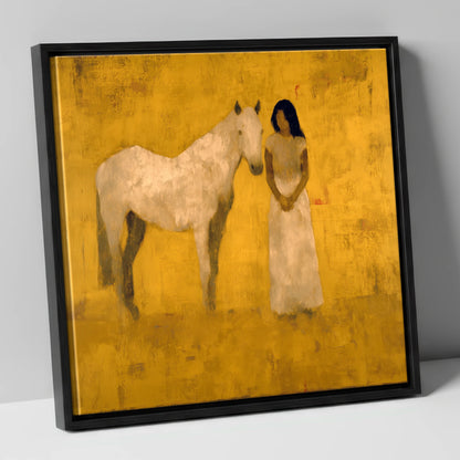 The Golden Bond horse & rider canvas wall art in black frame