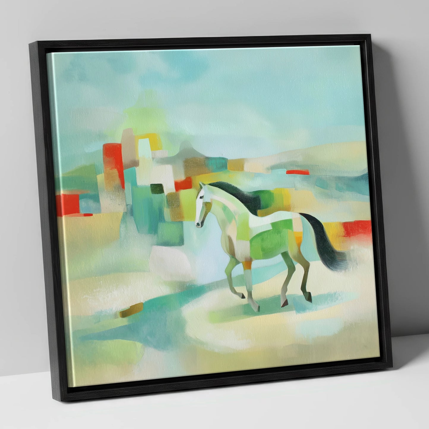 Structured Stride horse landscape canvas wall art in black frame