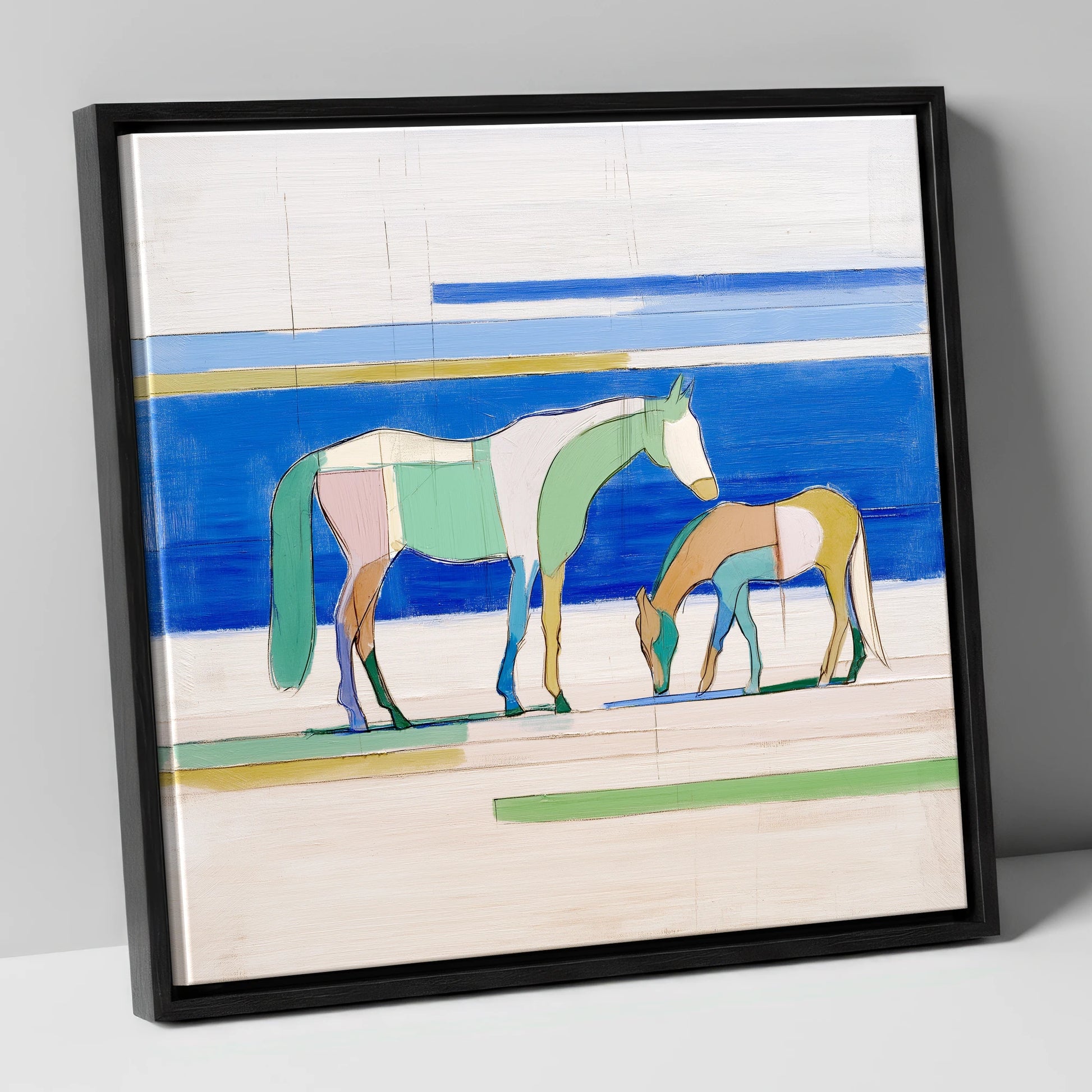 Azure Equine Geometry horse landscape canvas wall art in black frame