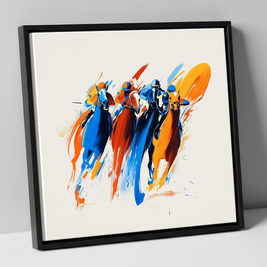 The Final Furlong racing horse canvas wall art in black frame
