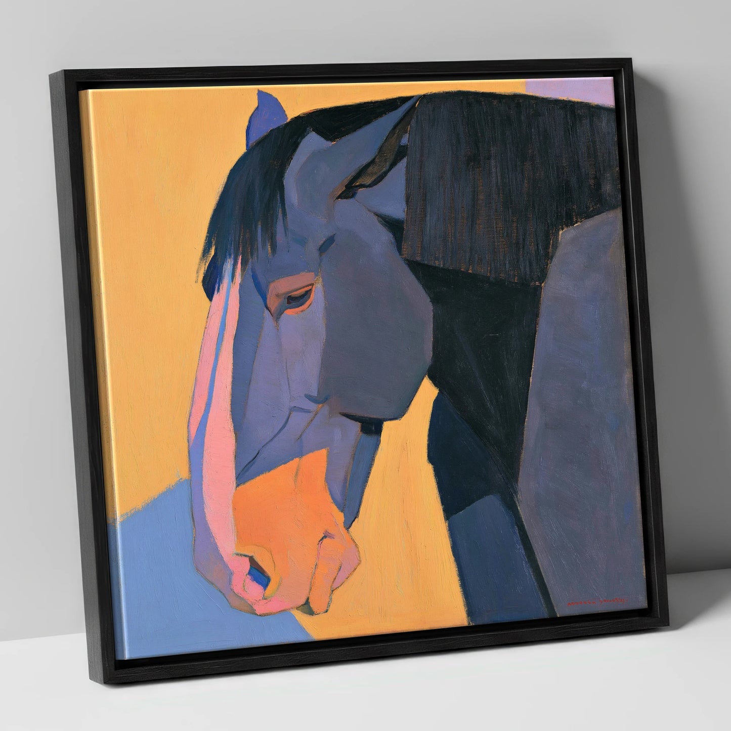 Vibrant Blue Horse Portrait horse breed canvas wall art in black frame