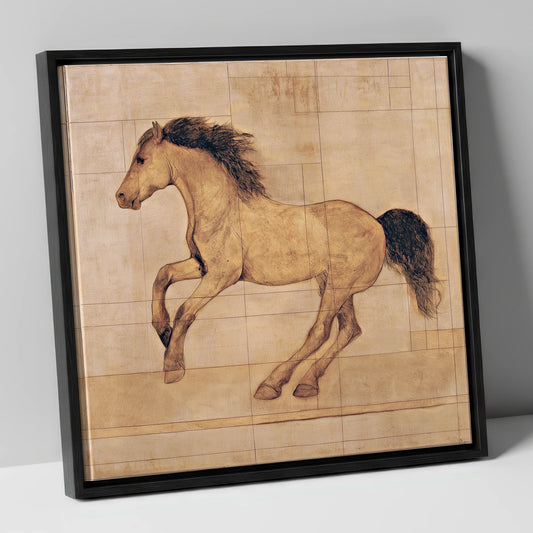 Classical Equine Study horse portrait canvas wall art in black frame