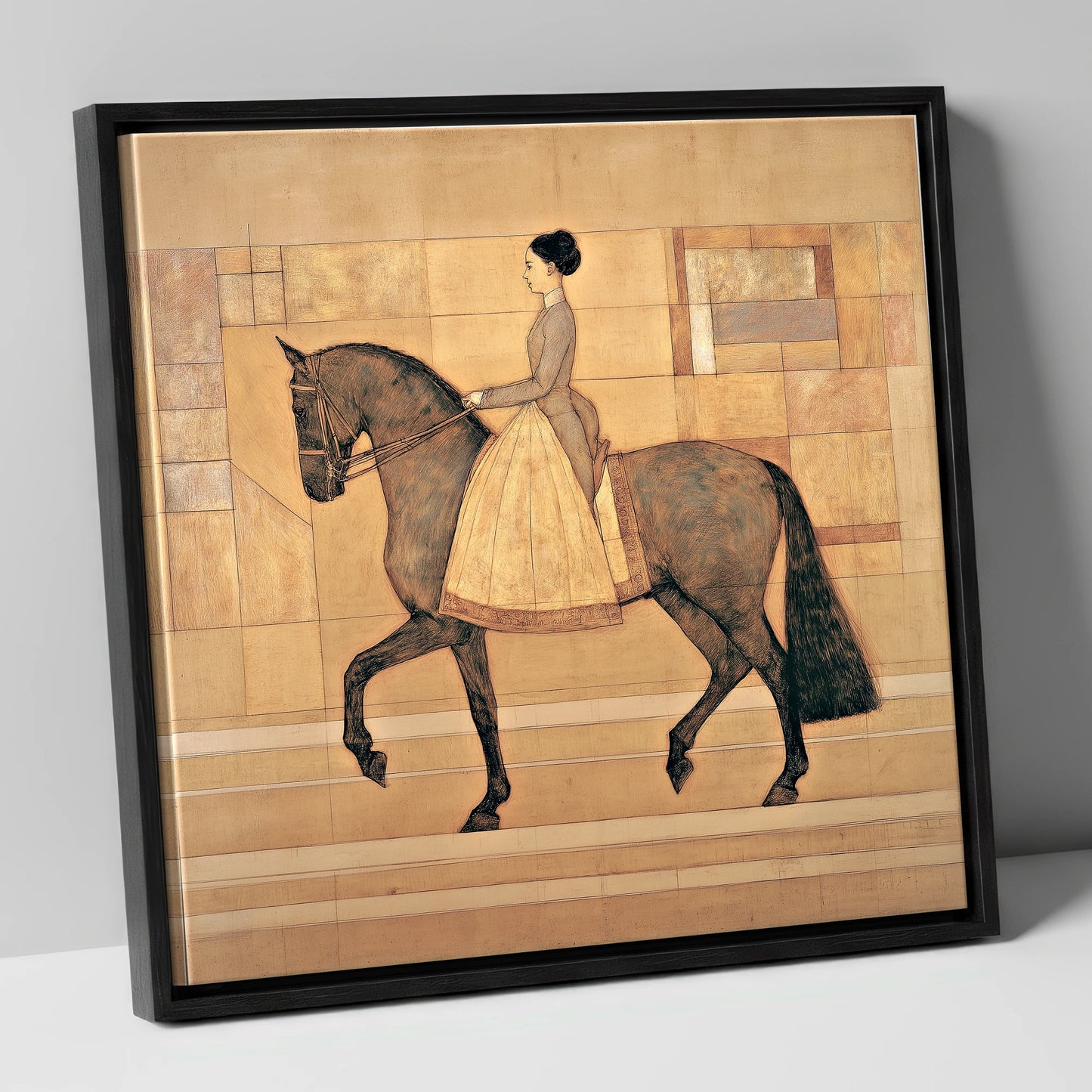Golden Era Dressage dressage horse canvas wall art in black frame