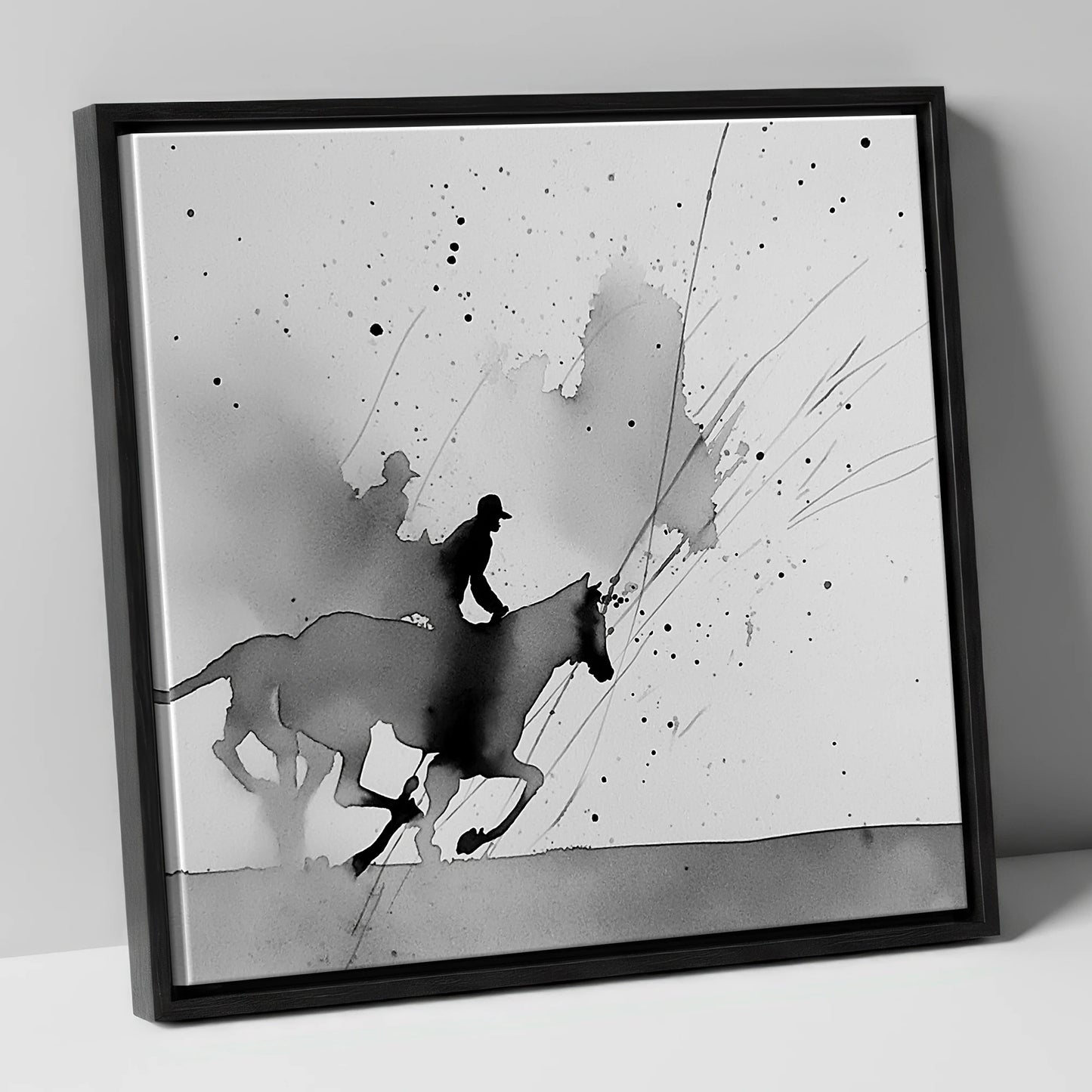 Kinetic Flight show jumping horse canvas wall art in black frame