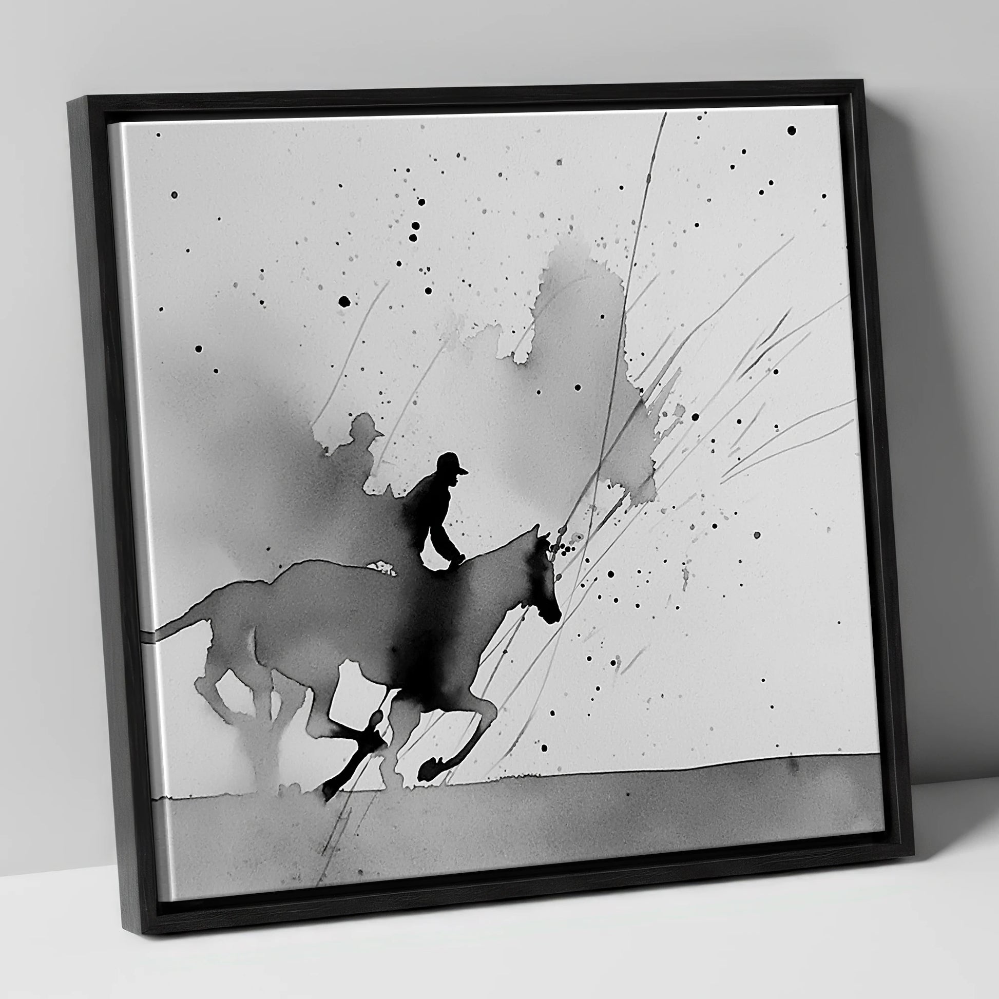 Kinetic Flight show jumping horse canvas wall art in black frame