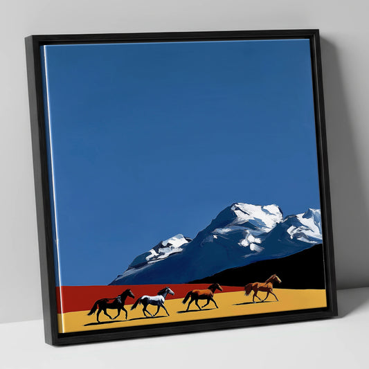 Gallop Beneath the Peaks horse landscape canvas wall art in black frame