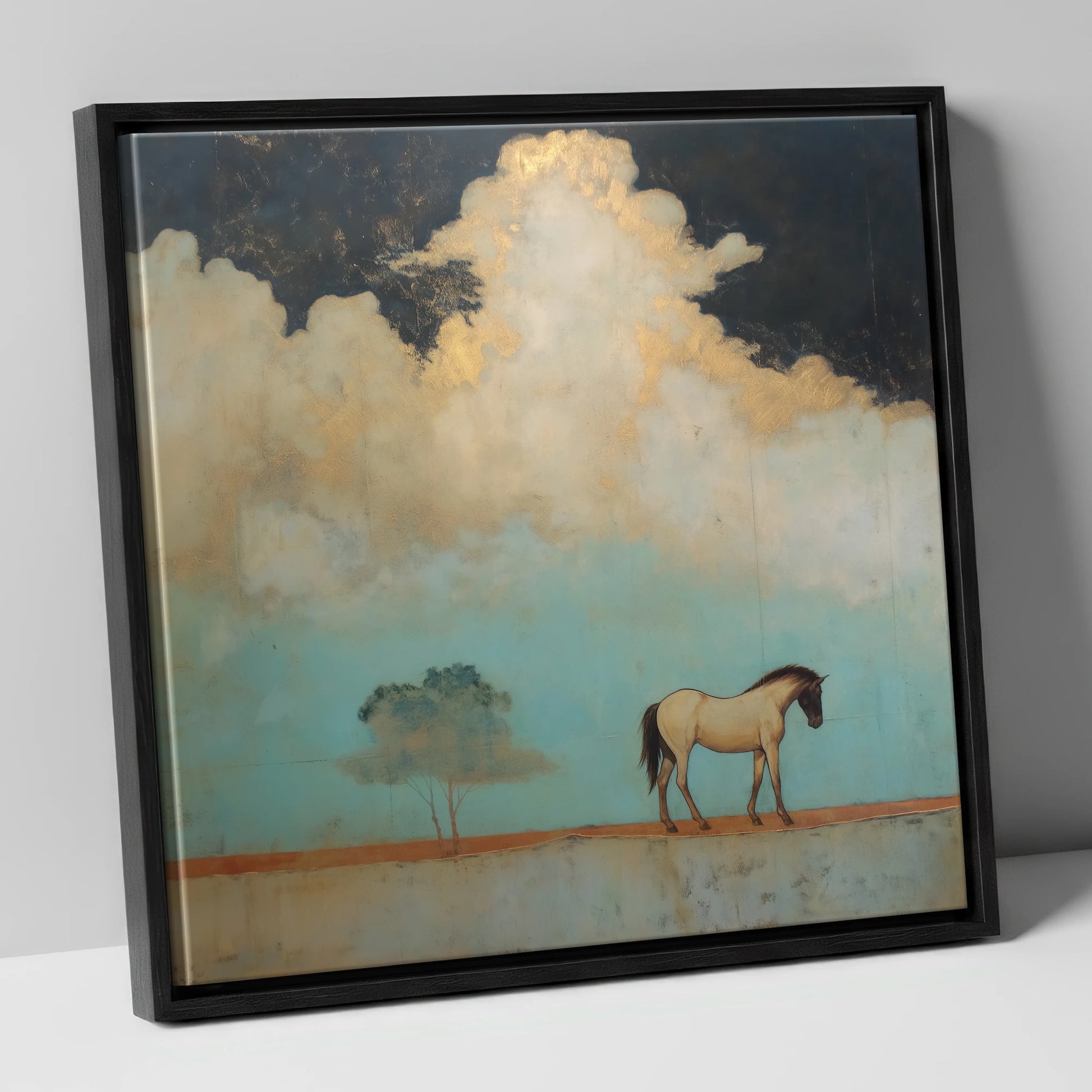 Beneath the Gilded Cloud horse landscape canvas wall art in black frame