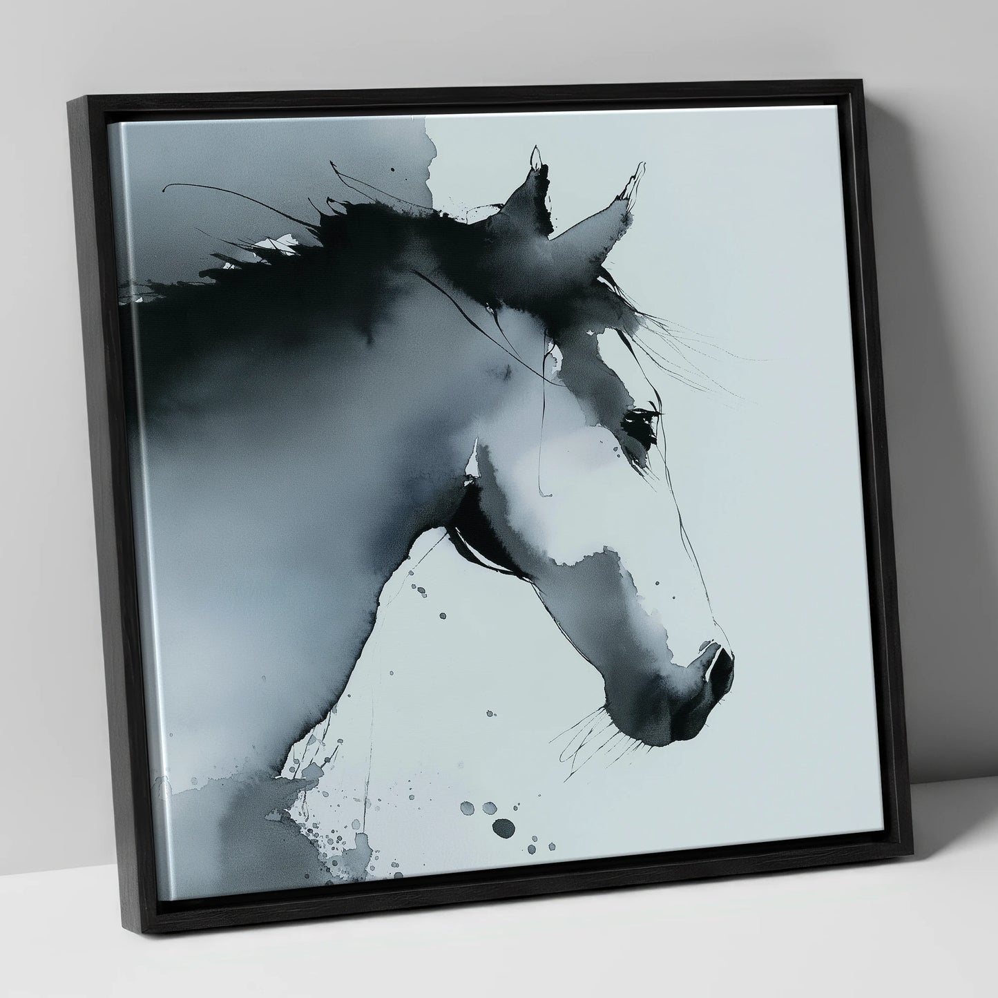Ethereal Monochrome Profile horse portrait canvas wall art in black frame