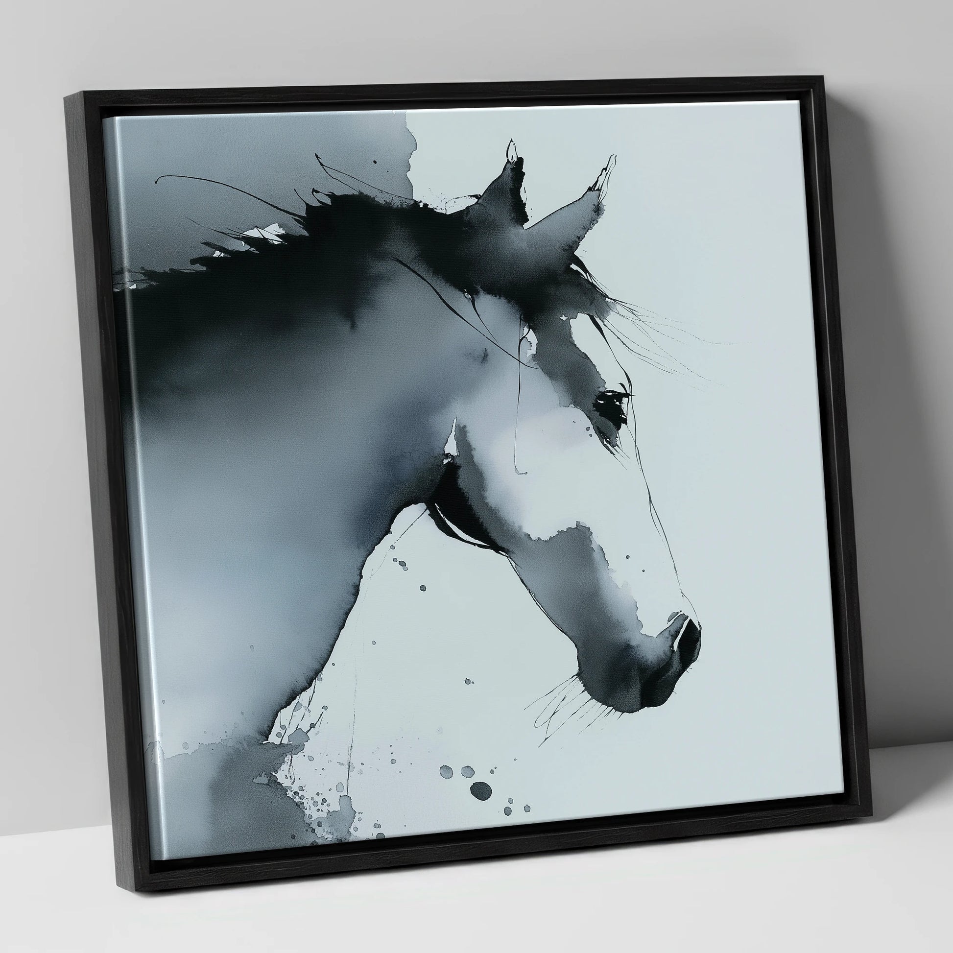 Ethereal Monochrome Profile horse portrait canvas wall art in black frame
