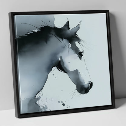 Ethereal Monochrome Profile horse portrait canvas wall art in black frame